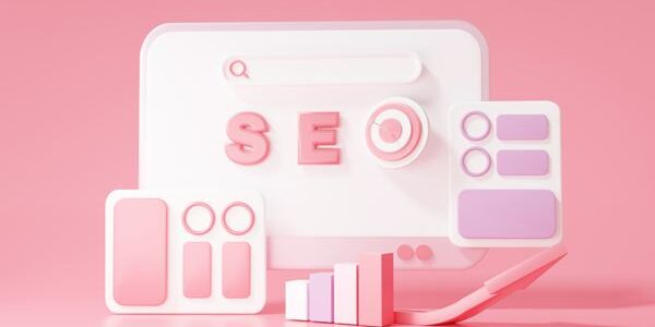 seo-search-engine-optimization-marketing-concept-growth-web-analytics-click-search-information-computer-pink-pastel-background-illustration-3d-rendering